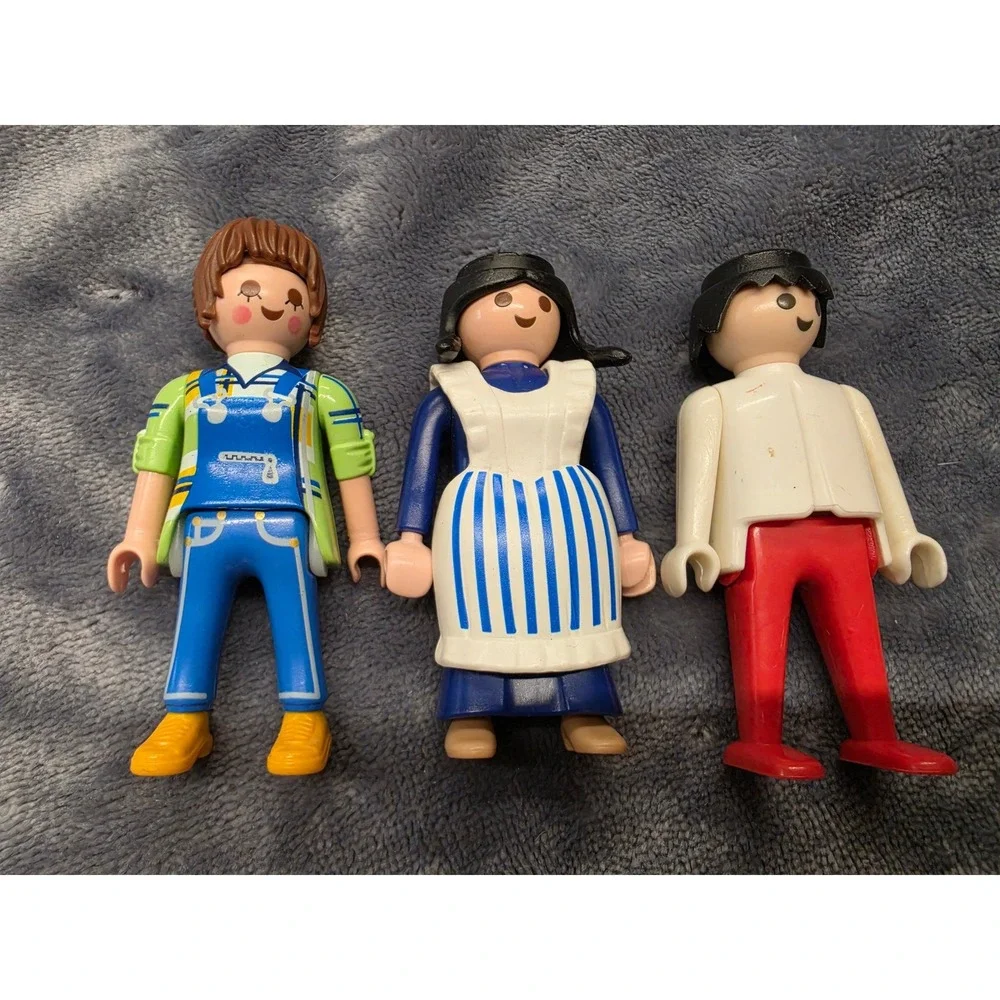 Vintage Playmobil Figures Lot of 3 Overalls Traditional Dress Red Pants Toy